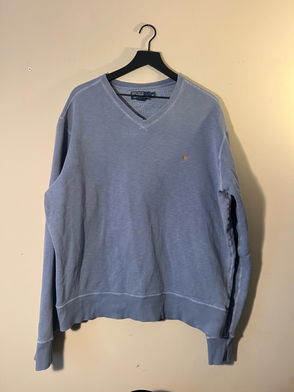 Ralph Lauren Men's V-Neck Sweater in Light Blue with Gold Pony